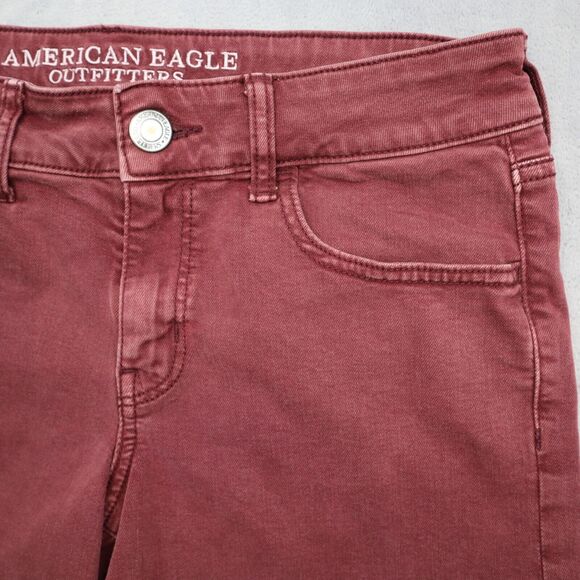 American Eagle Outfitters Shorts Womens 8 Red Mom Mid Rise Stretch Denim Button - Picture 9 of 15